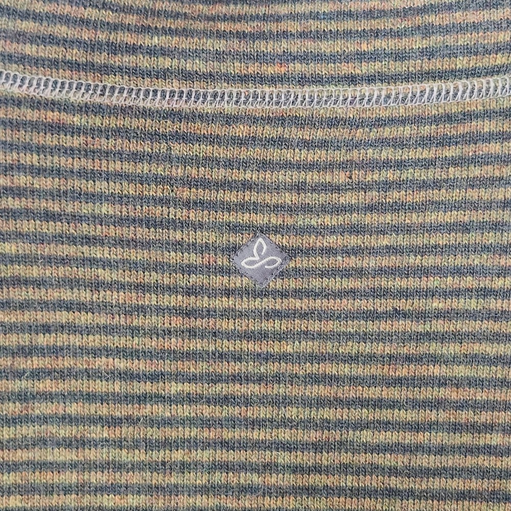 prAna Wool Blend Cowl Neck Sweater Olive Green Striped Asymmetric Womens XL - Picture 9 of 10